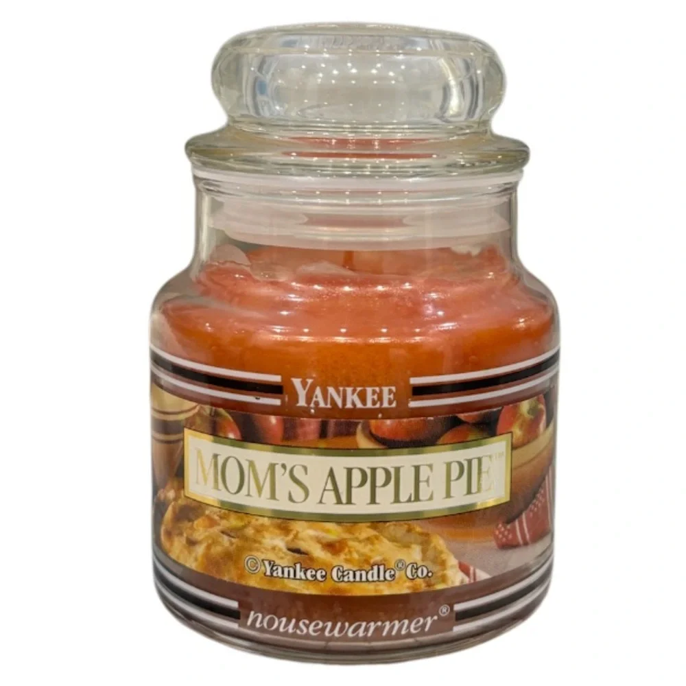 RARE Vintage Yankee Candle Moms Apple Pie 3.7oz Small Jar Retired Black Band HTF